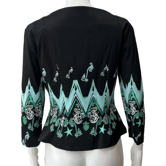 Versace Collection Black Teal Geometric 3/4 Sleeve Peplum Blouse Jacket sz 46/10 - Picture 4 of 9